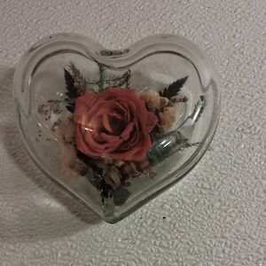 Heart Glass Ornament with Red Rose
